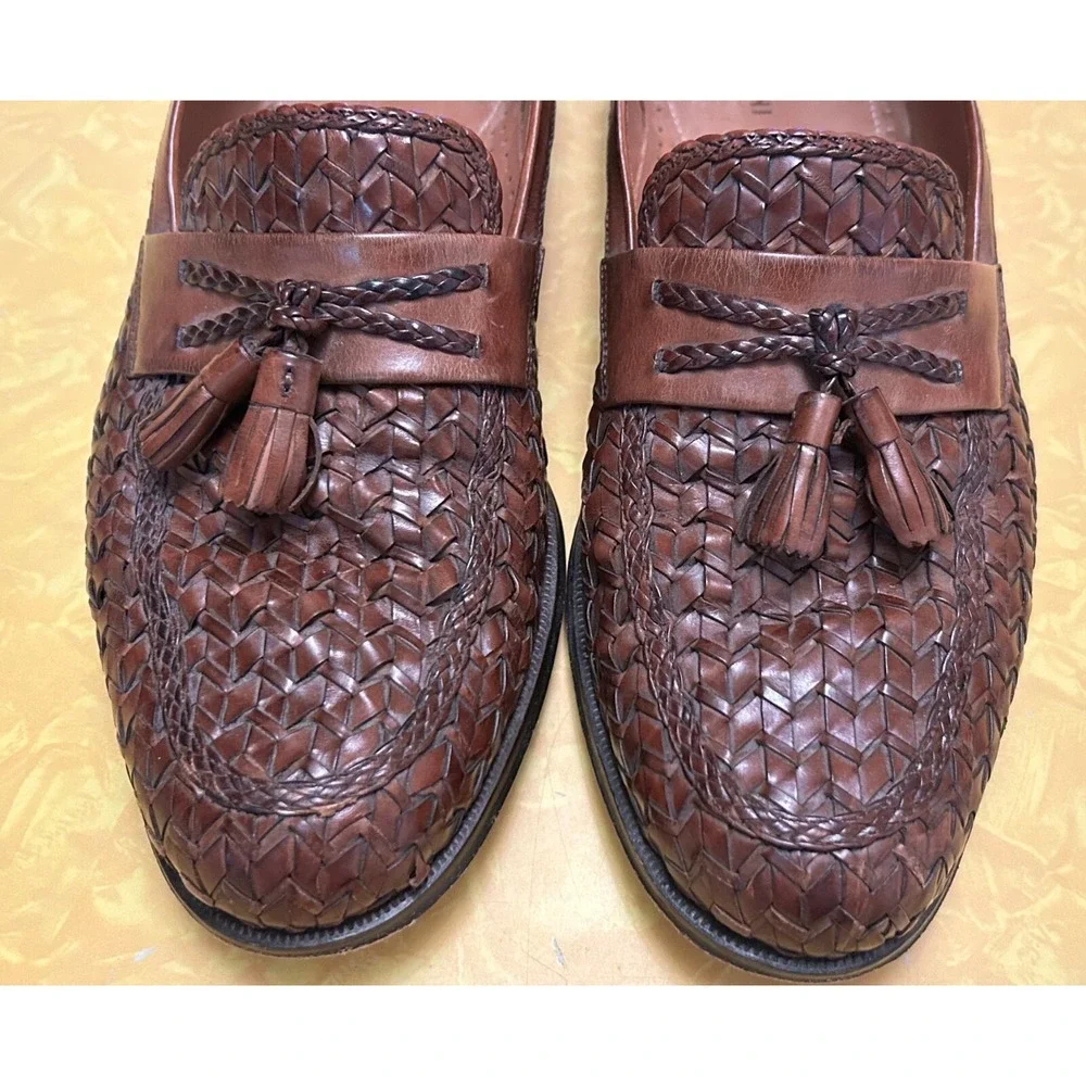 MAGNANNI Leather Weave Tassel Loafers Sz 11 M Classic Hamptons Mens Old Money